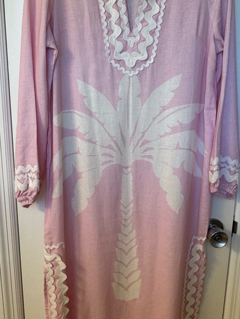 Caftan Dress Sail to Sable Size Medium Sold Out Pink with White Ric Rac Trim